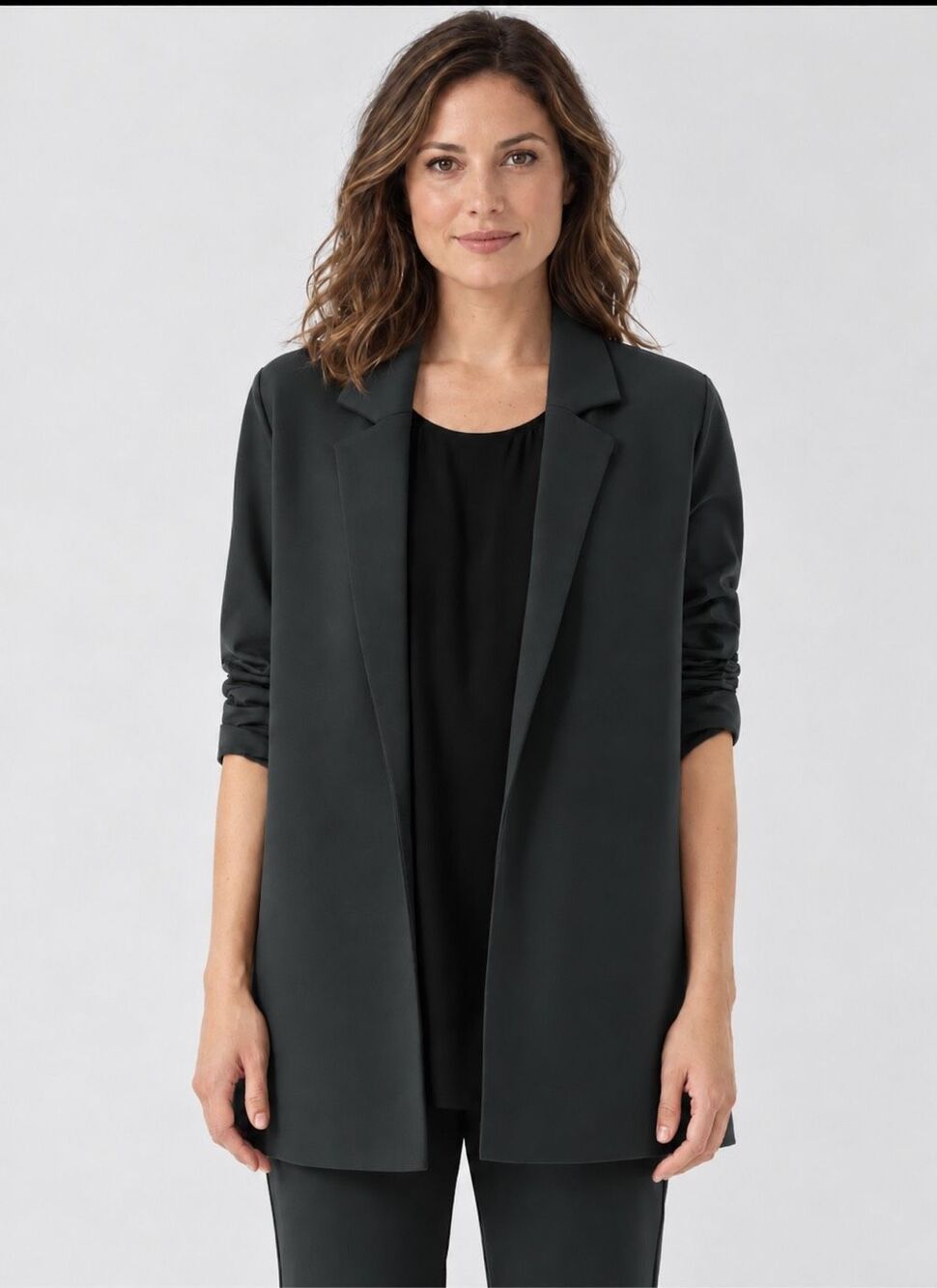 Eileen Fisher $298 Washable Flex Ponte Notch Collar Blazer Jacket Ivy XXS NEW